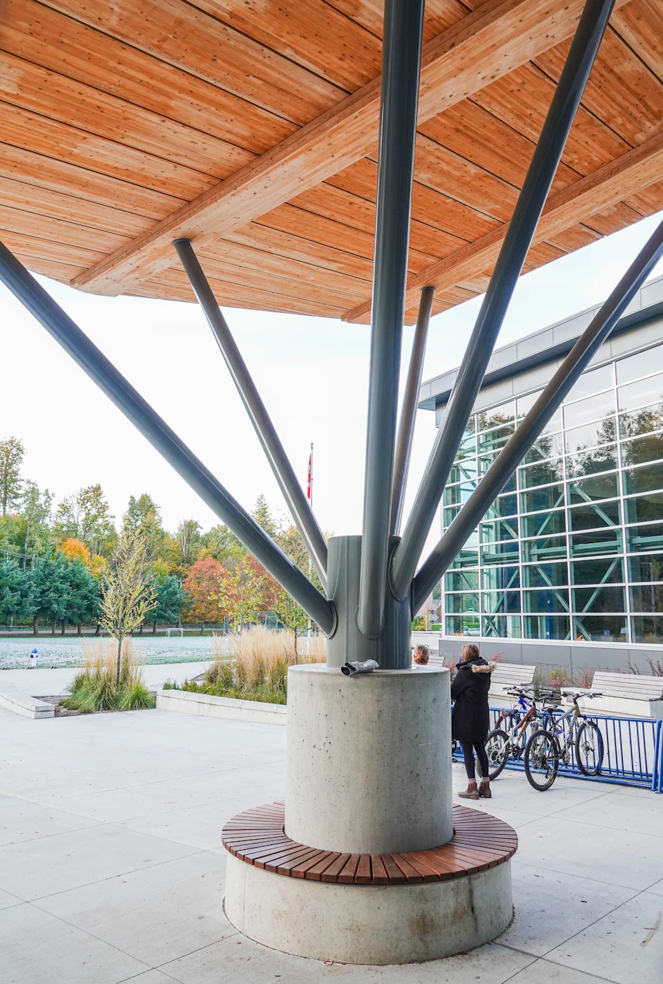 Branching entrance-column support at Abbotsford Christian School