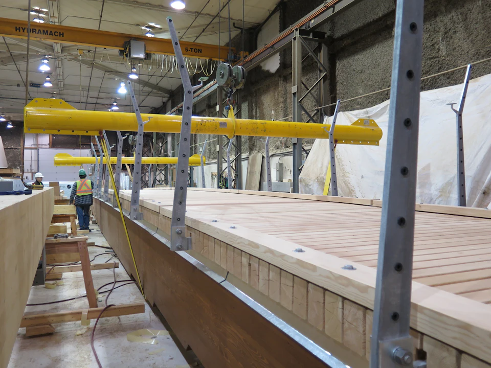 Bridge deck assembly in the fabrication shop