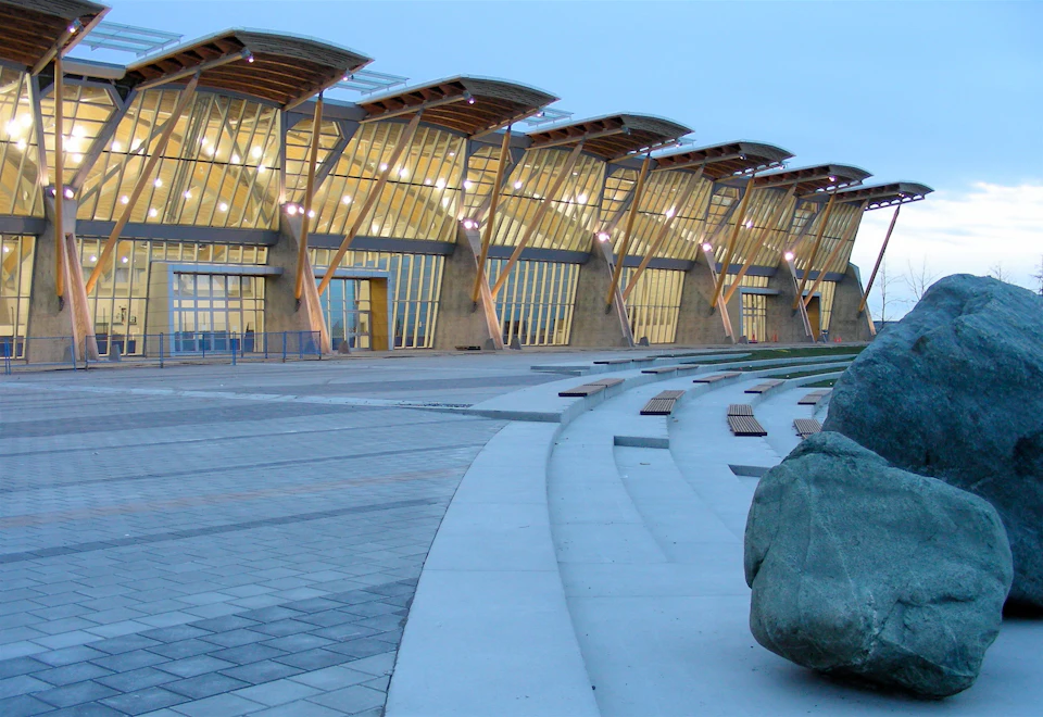 Exterior row of wood roof canopies at Richmond Olympic Oval