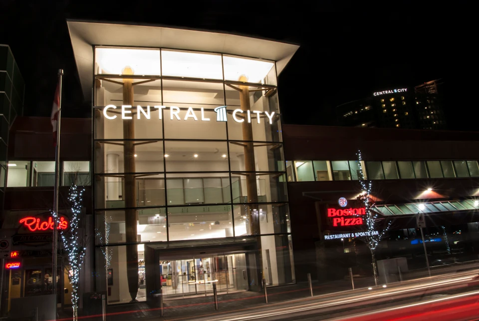 Exterior night view of East Entrance Central City