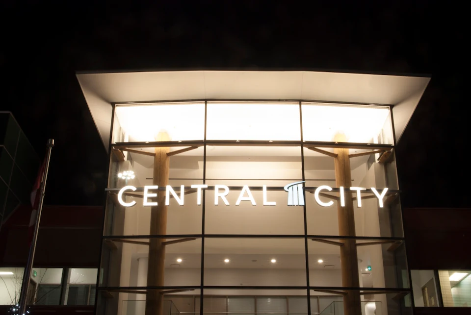 Exterior night view of East Entrance Central City