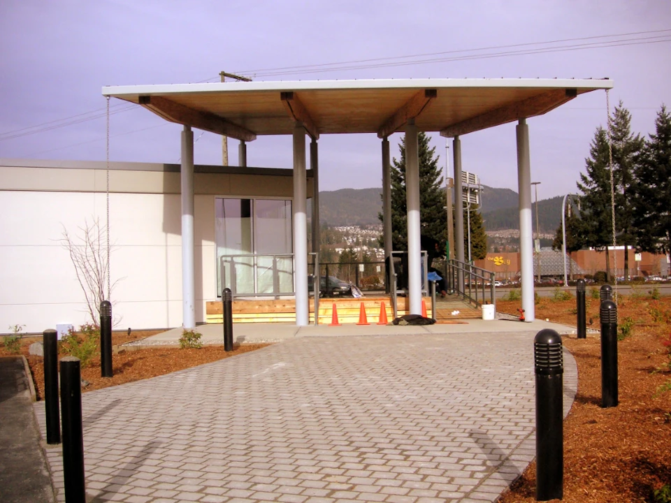 Timber canopy at Evergreen Entrance Canopy