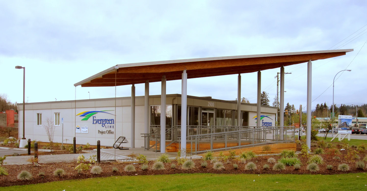 Timber canopy at Evergreen Entrance Canopy