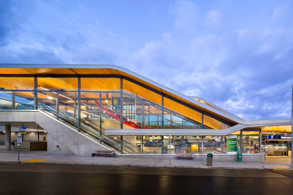 Covered entrance to an Evergreen Line transit station