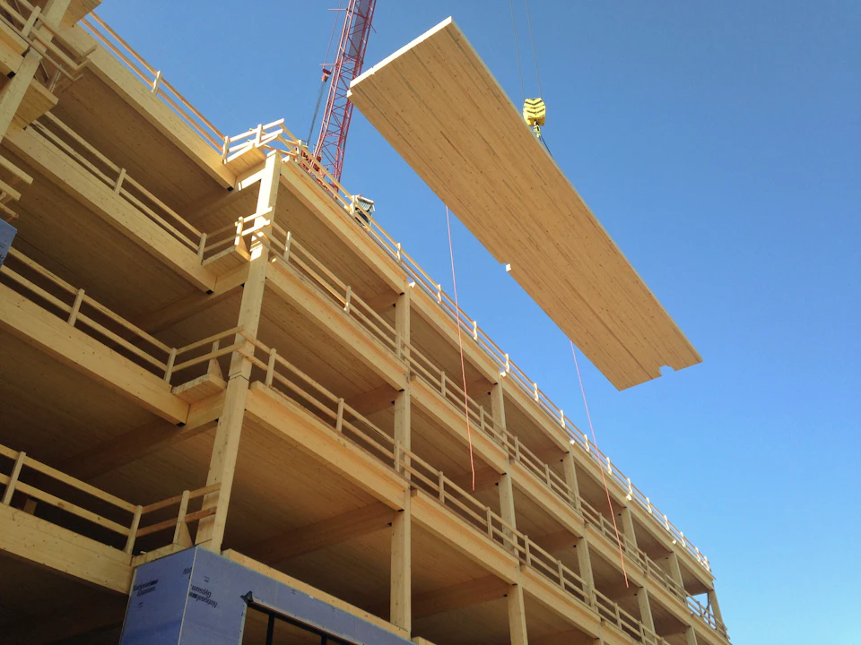 Wood floor panel suspended beside T3 Minneapolis