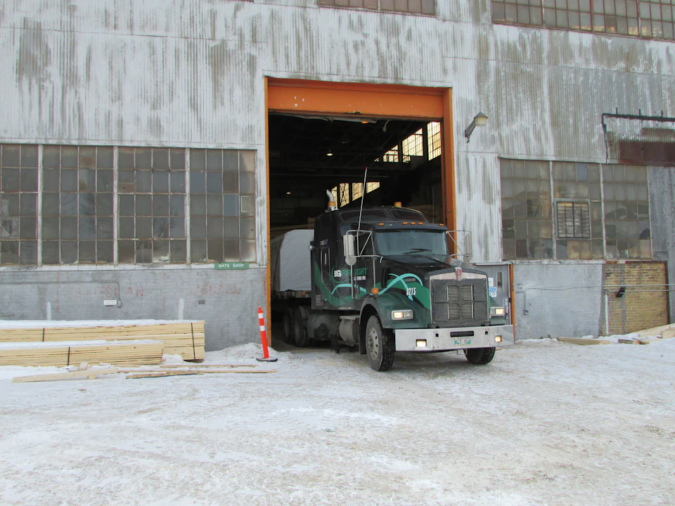 Truck leaving the fabrication shop for T3 Minneapolis