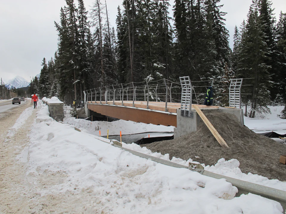 Banff Legacy Trail Bridge during winter construction