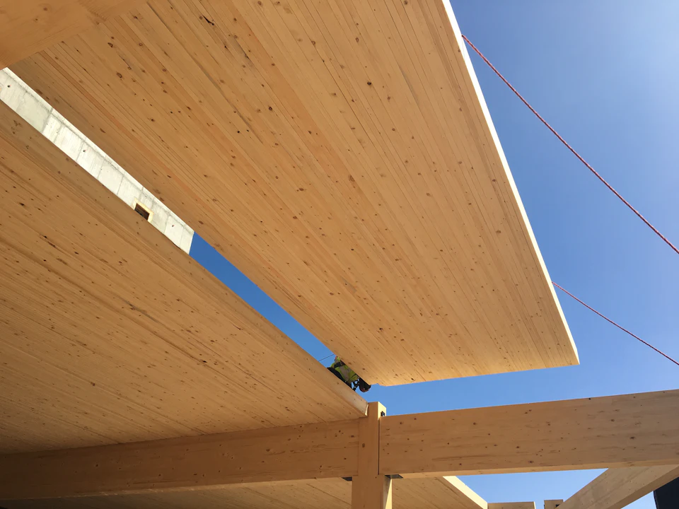 Gap between wood floor panels during construction at T3 Minneapolis