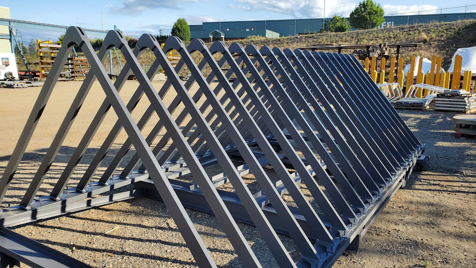 Steel stair frames prepared outside KF Aerospace Centre
