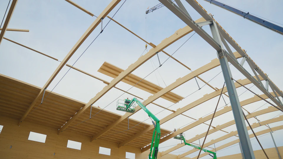 Roof frame under construction at KF Aerospace Centre