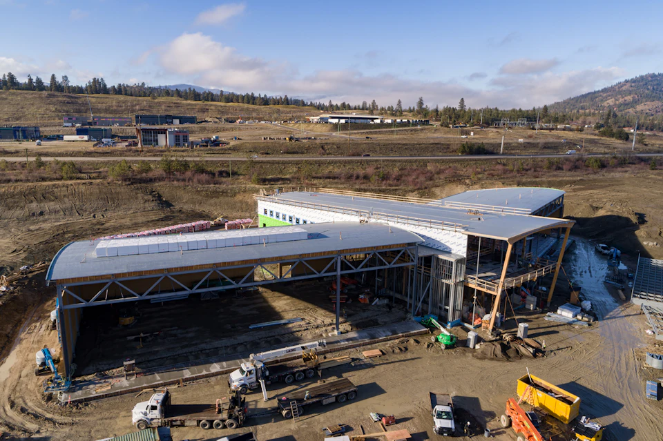 Aerial view of KF Aerospace Centre during construction