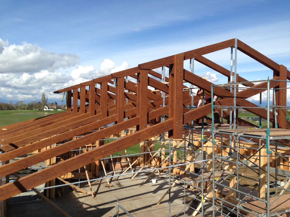 Timber frame under construction at King's Links Clubhouse