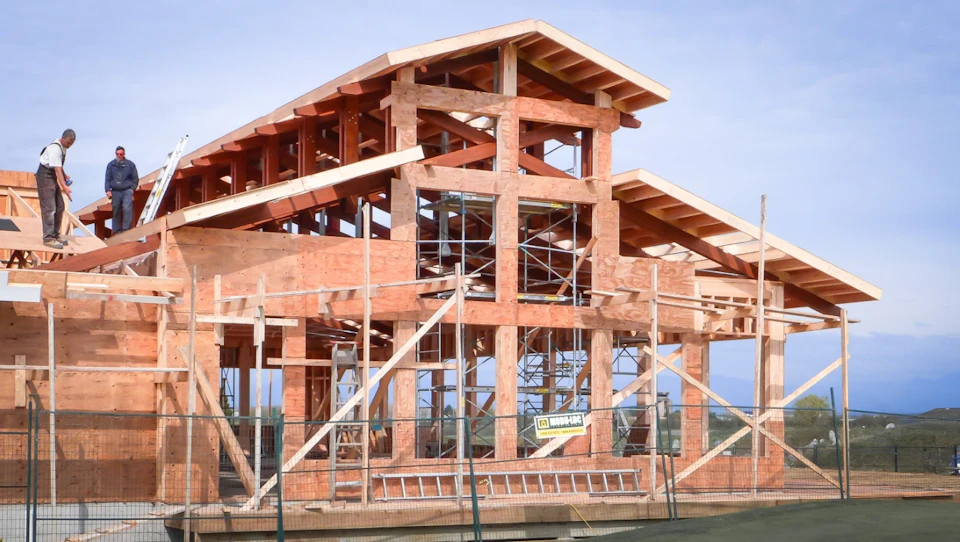 Wood frame under construction at King's Links Clubhouse