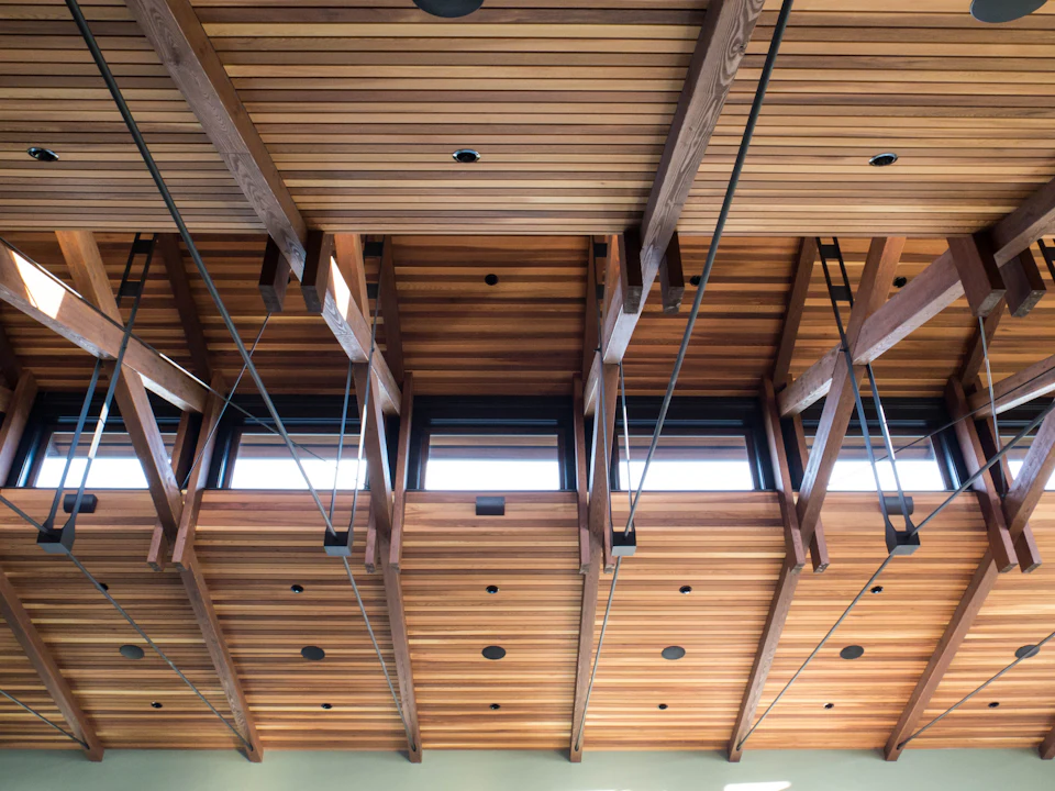Exposed wood structure at King's Links Clubhouse
