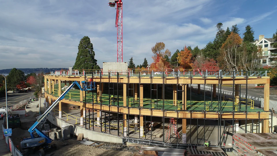 Wood frame under construction at Lakeview Office Building
