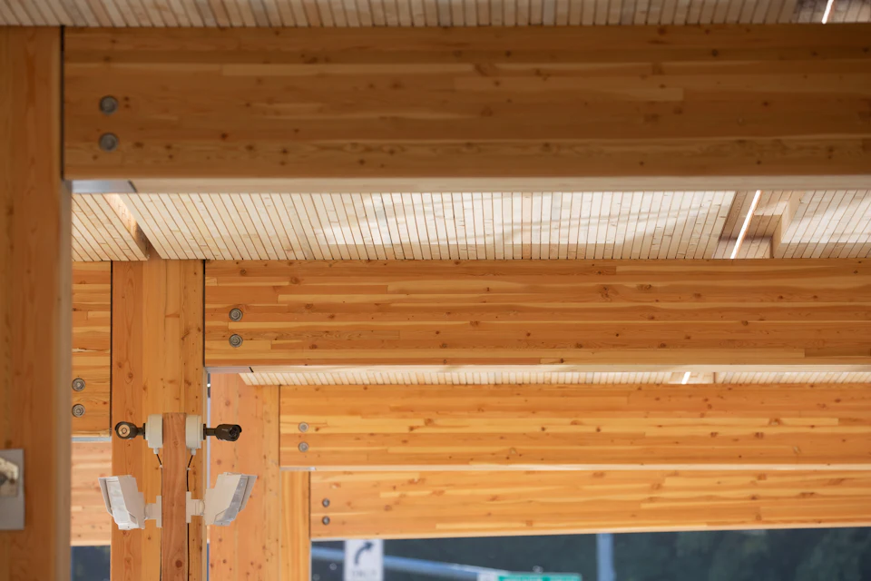 Wood beams and ceiling panels inside Lakeview Office Building
