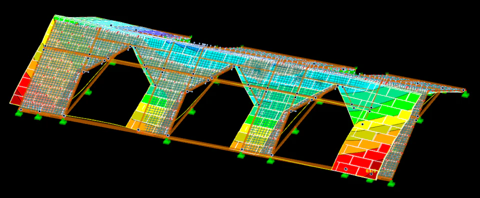 Colored structural analysis model of Nashville Warehouse Company Office