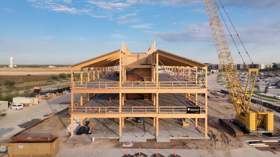 Wood frame under construction at One Bridgeland Green