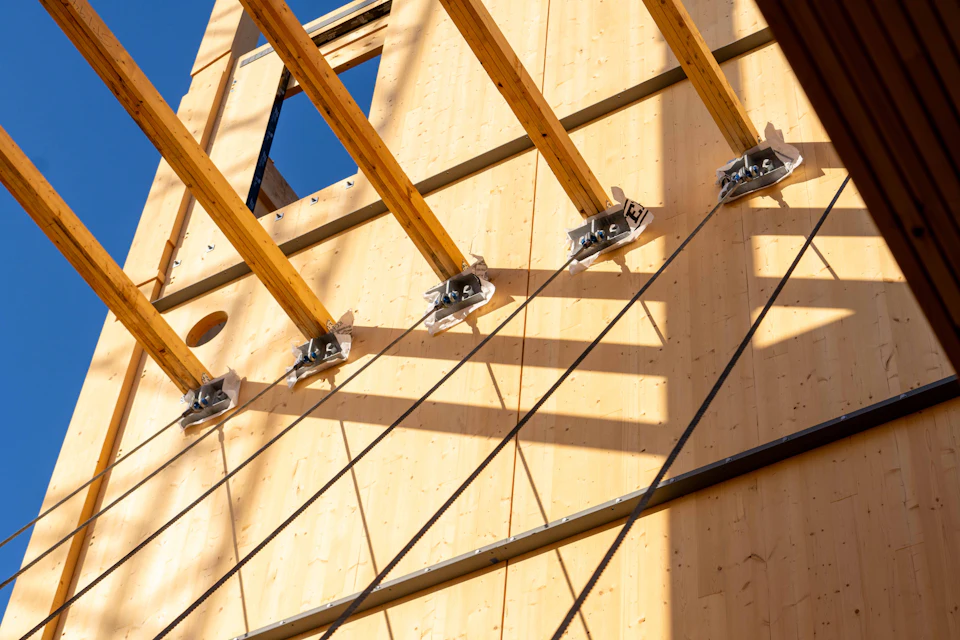 Wood roof frame and glazing at One Bridgeland Green