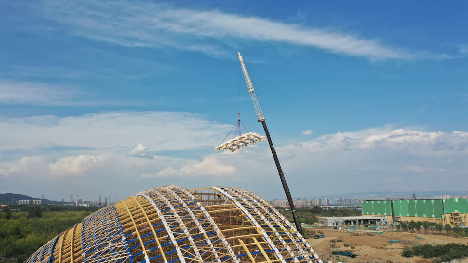 Dome frame under construction at Taiyuan Botanical Garden