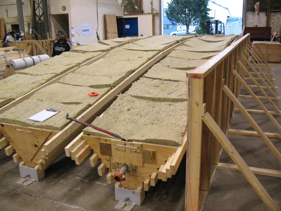 Curved roof component on shop formwork for Richmond Olympic Oval