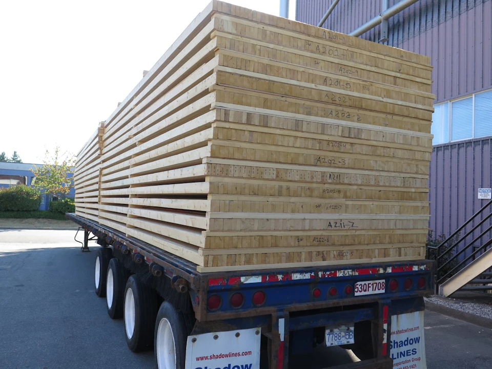 Wood panels loaded on a truck for T3 Minneapolis