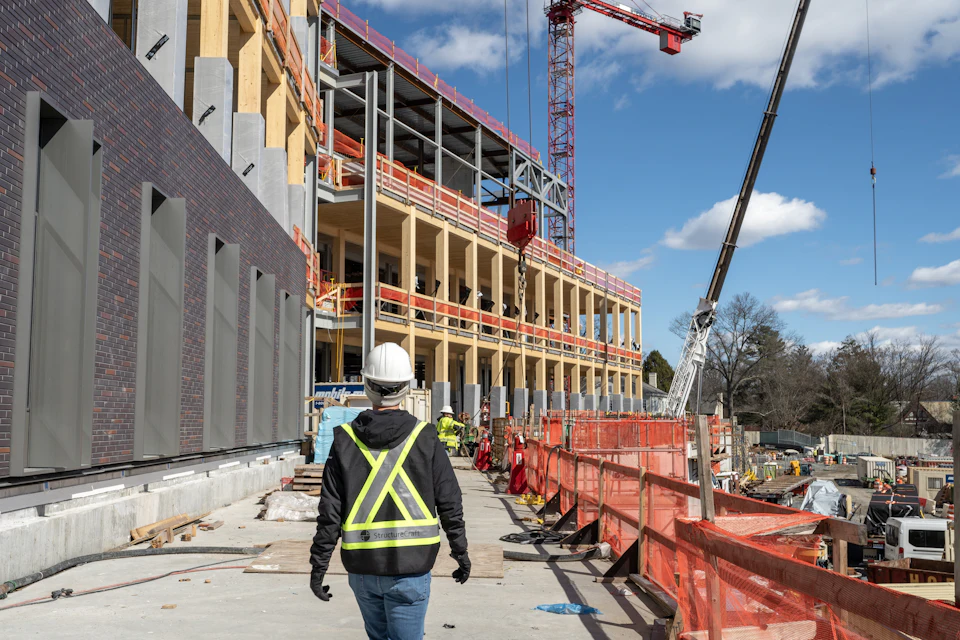 Wood frame under construction at Princeton University Commons
