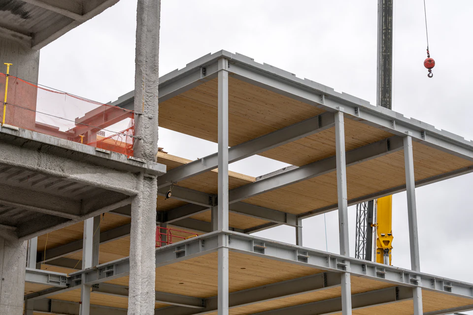 Wood floor panels under construction at Princeton University Commons