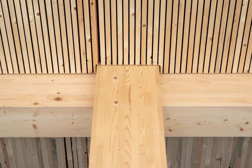Wood column-and-beam junction at Princeton University Commons
