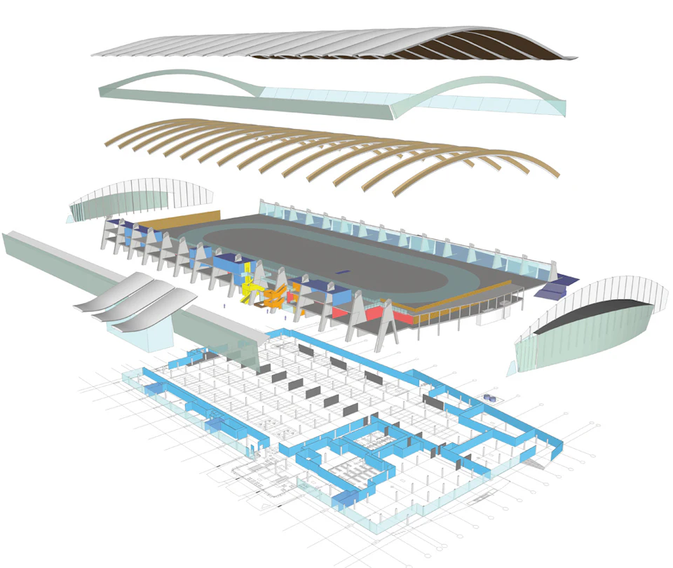 Exploded structural model of the Richmond Olympic Oval roof