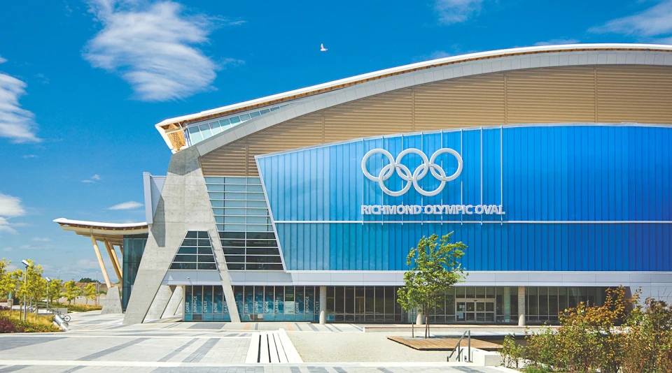 Completed view of Richmond Olympic Oval "Wood Wave" Roof