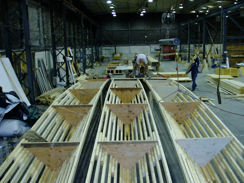 Components for Richmond Olympic Oval "Wood Wave" Roof during shop fabrication