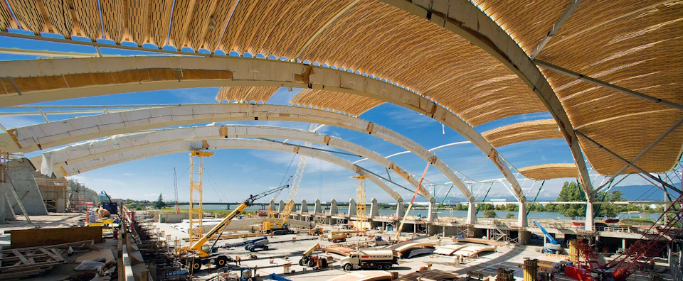Curved roof under construction at Richmond Olympic Oval