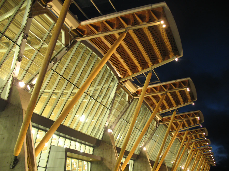 Illuminated roof canopies at Richmond Olympic Oval