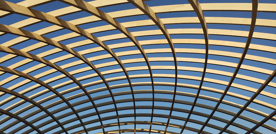 Curved dome roof grid against the sky at Taiyuan Botanical Garden