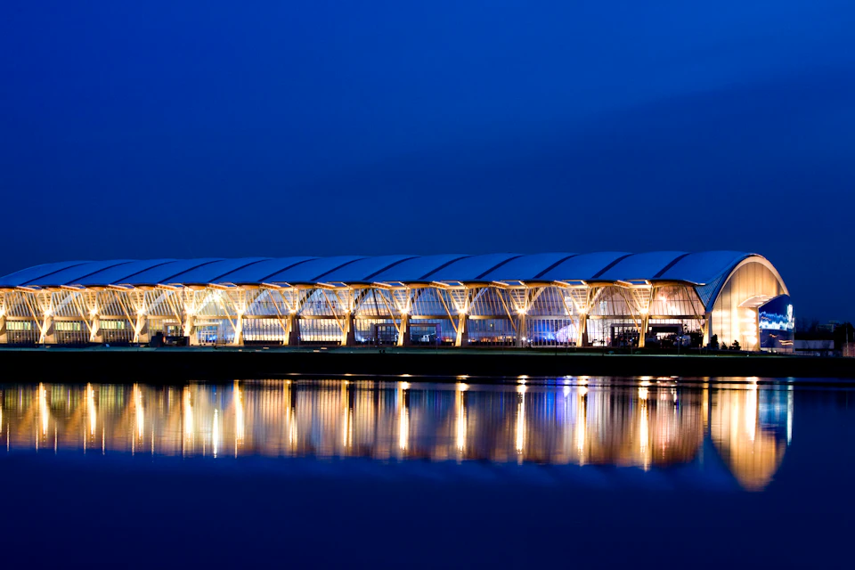 Exterior view of Richmond Olympic Oval "Wood Wave" Roof
