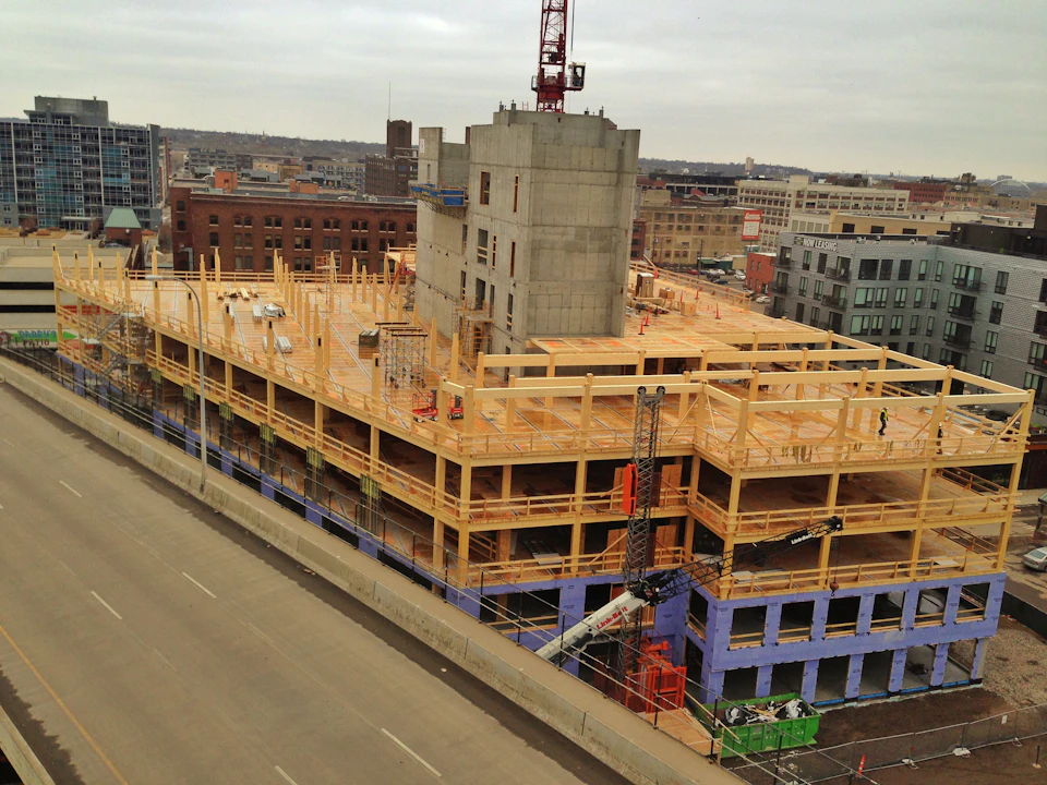 Aerial view of T3 Minneapolis under construction