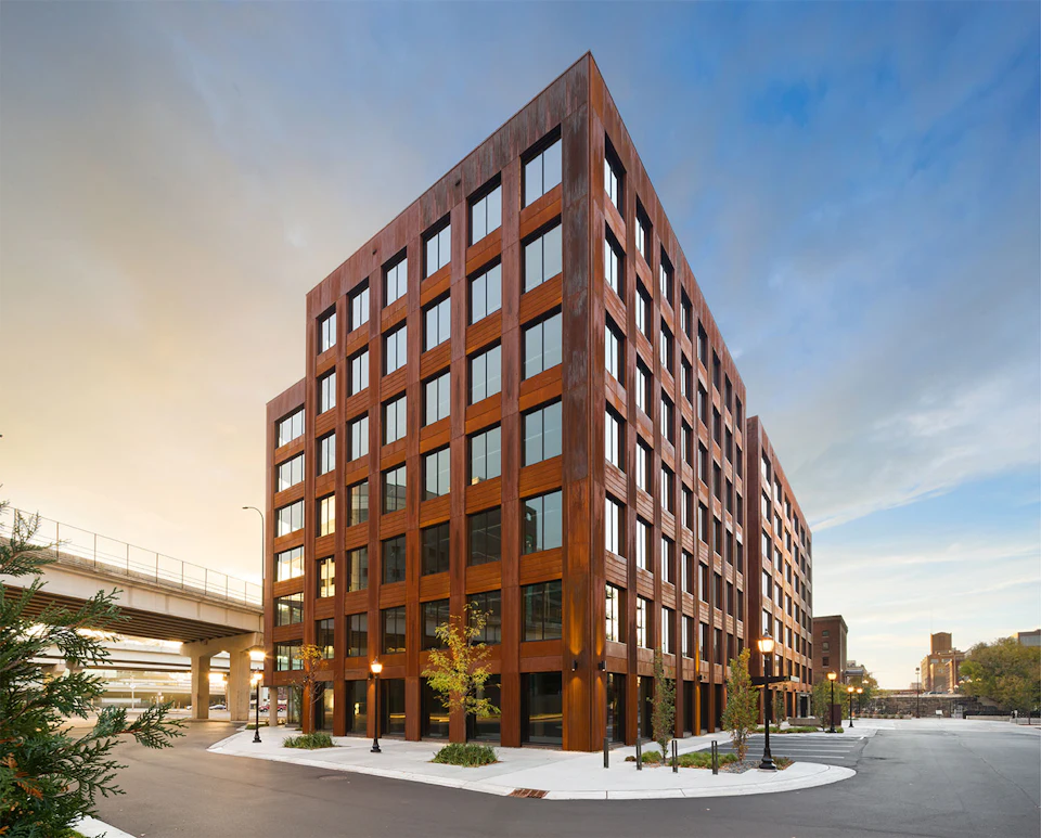 T3 Minneapolis exterior at dusk