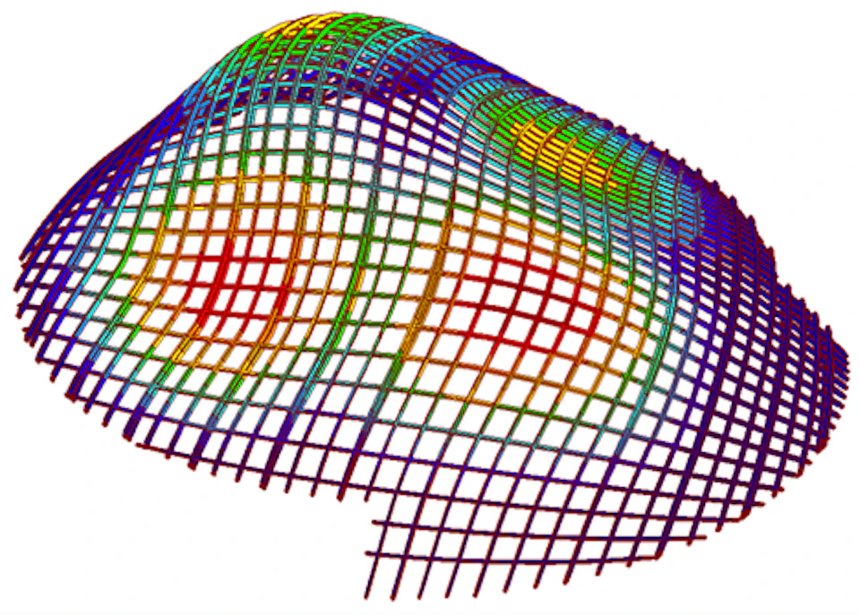 Colored structural analysis model of a Taiyuan Botanical Garden dome