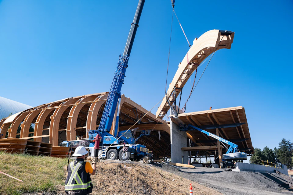 Roof structure for Idaho Central Credit Union Arena during installation