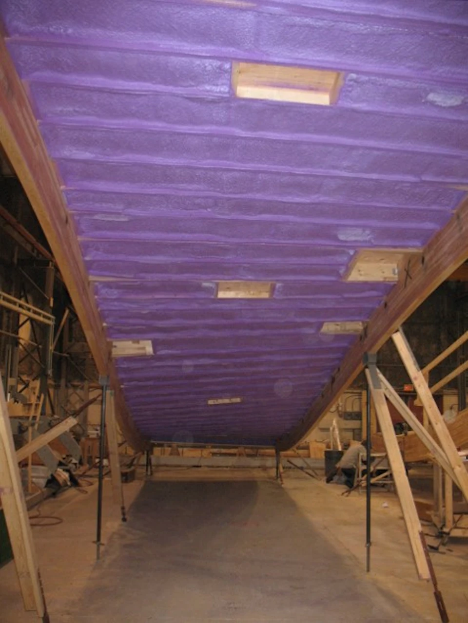 Long roof panel supported in the fabrication shop for VanDusen Botanical Gardens Visitor Centre