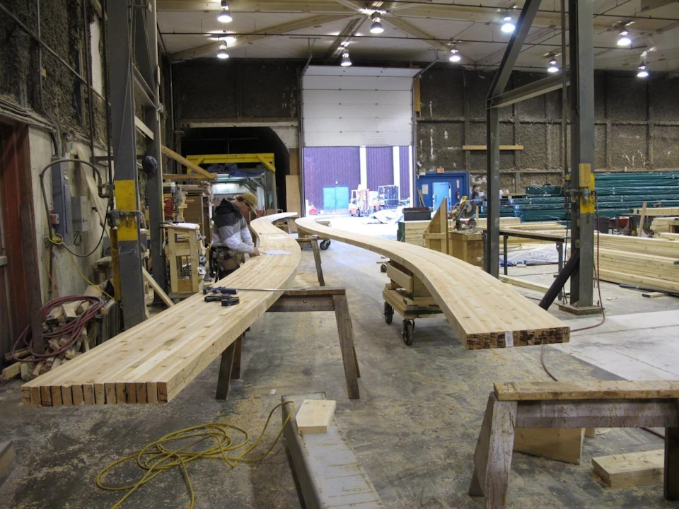 Components for VanDusen Botanical Gardens Visitor Centre during shop fabrication