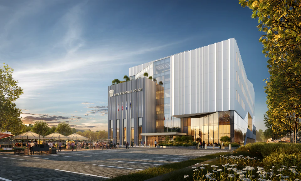 Entrance rendering of Peel Regional Police Operational Support Facility